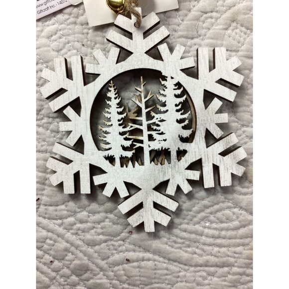 Lot of 3 Wooden Snowflake Christmas Ornaments*Deer/Tree Cutout Design*Giftcraft - Picture 4 of 4
